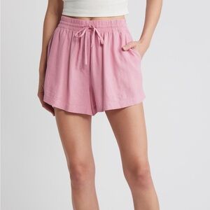 Treasure & Bond Pink Drawstring Linen High Waisted Shorts